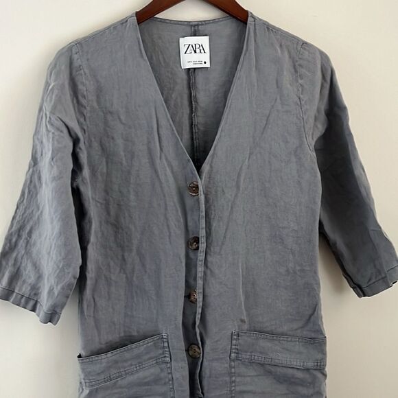 Zara Gray Lillian Linen Jumpsuit | Size Small - Picture 4 of 8